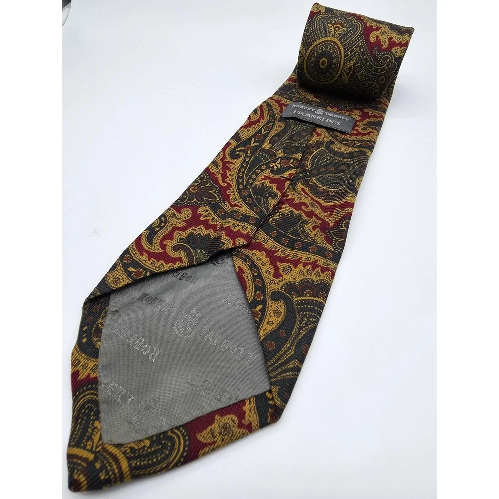 VTG Robert Talbott Paisley Silk Neck Tie Burgundy Gold Gray Men's Tie 59
